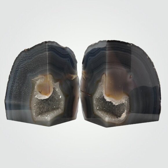 Agate Crystal Bookends w/ Geode Center, Natural Stone, Bookshelf, 6+ lbs. (FA) - Picture 4 of 16